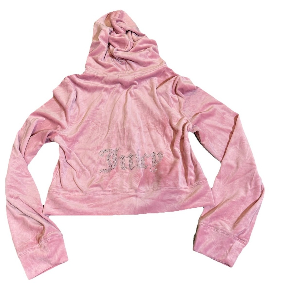 Y2K Juicy Couture Rose Bling Rhinestone Velour Tracksuit Crop Jacket NWT Large